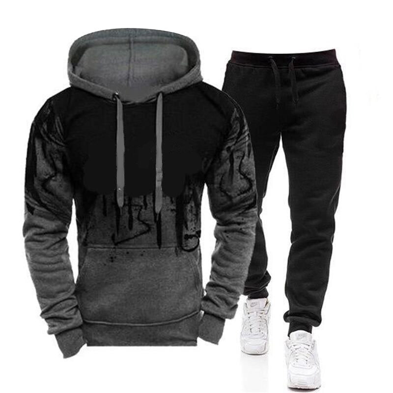 2Pcs Suit Spring Autumn Men Sweatshirt Set Splash Ink Hoodies+Tracksuit Pants Casual Fitness Male Sportswear S-4XL Wholesale | TageUnlimited