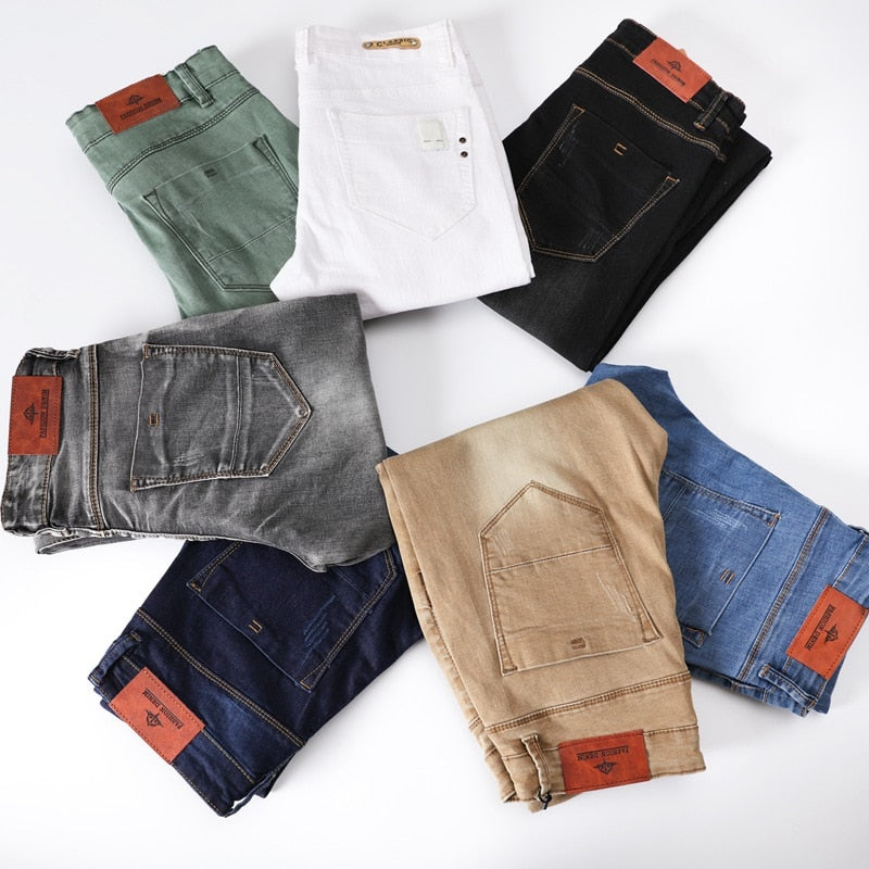 New Men Skinny White Jeans Fashion Casual Elastic Cotton Slim Denim Pants Male Brand Clothing Black Gray Khaki | TageUnlimited