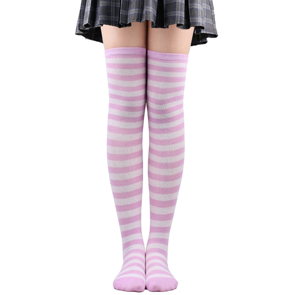 Women Thigh High Over The Knee Socks For Girls Black White Striped Stockings Long Slouch Socken Kawaii Knit Leg Warmers Soks | TageUnlimited