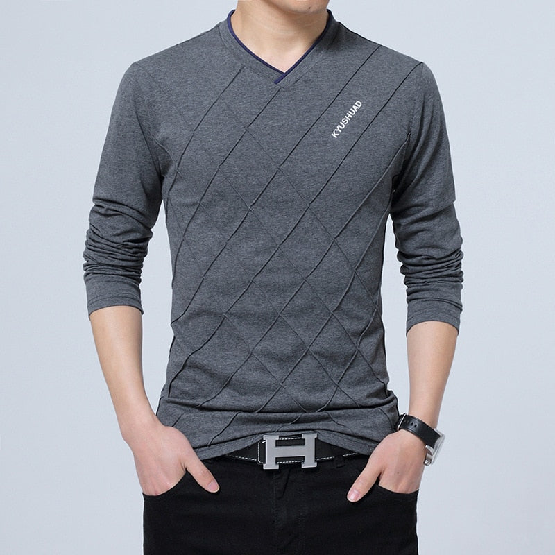 Mens Casual T-shirt Fashion Slim Long Sleeve V Neck Fitness T-shirts Tops Homme Tshirt Boyfriend Gift Harajuku Streetwear | TageUnlimited
