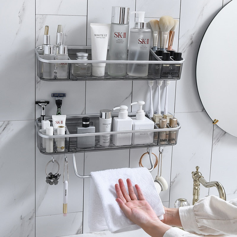 Punch-free Bathroom Shelf Shampoo Cosmetic Towel Storage Rack Organizer Bath Corner Holder Household Items Bathroom Accessories | TageUnlimited
