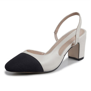 Meotina Low Heels Real Leather Slingbacks Shoes Women Square Toe Pumps Thick Heel Shoes Brand Design Lady Footwear | TageUnlimited