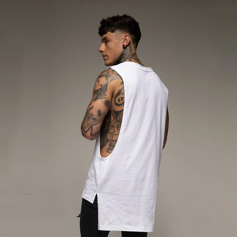 Mens Casual Fashion Tank Top Gym Fitness Workout Cotton Sleeveless Shirt Summer Clothing Male Extend Long Singlet Hip Hop Vest | TageUnlimited
