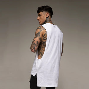 Mens Casual Fashion Tank Top Gym Fitness Workout Cotton Sleeveless Shirt Summer Clothing Male Extend Long Singlet Hip Hop Vest | TageUnlimited