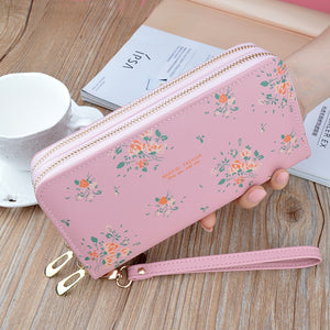 Wristband Phone Purses Women Wallets Splice Female Purse Leather Ladies Long Woman Wallets Big Card Holder Clutch Double Zipper | TageUnlimited