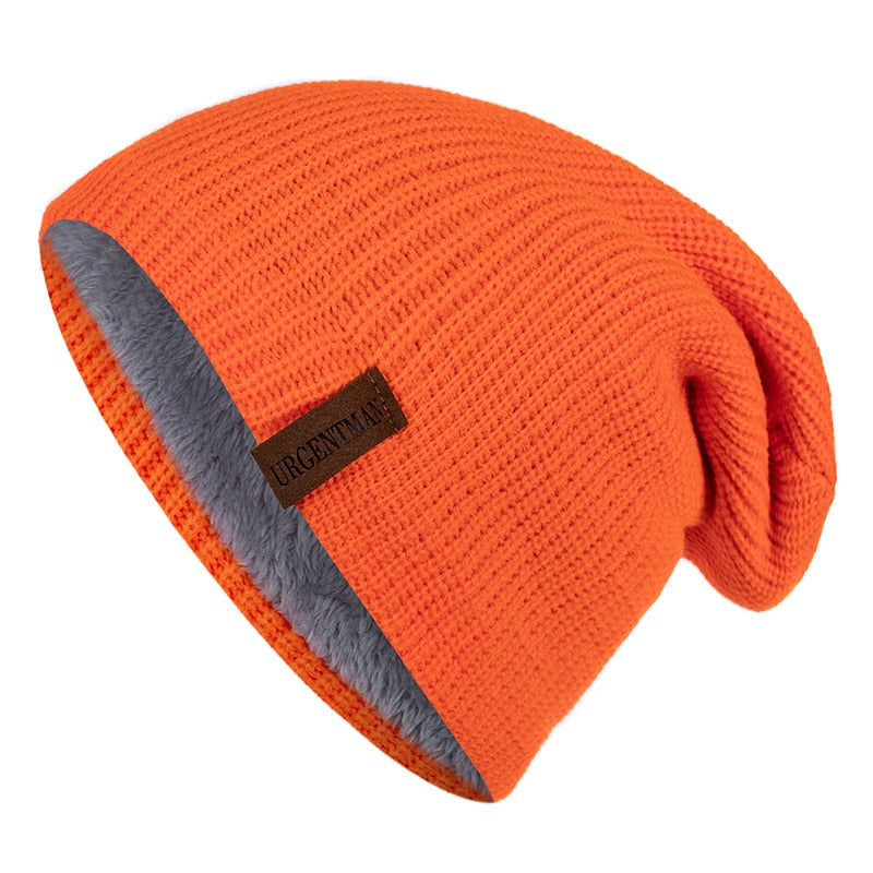 New Unisex Letter Beanie Hat Leisure Add Fur Lined Winter Hats For Men Women Keep Warm Knitted Hat Fashion Solid Ski Bonnet Cap | TageUnlimited