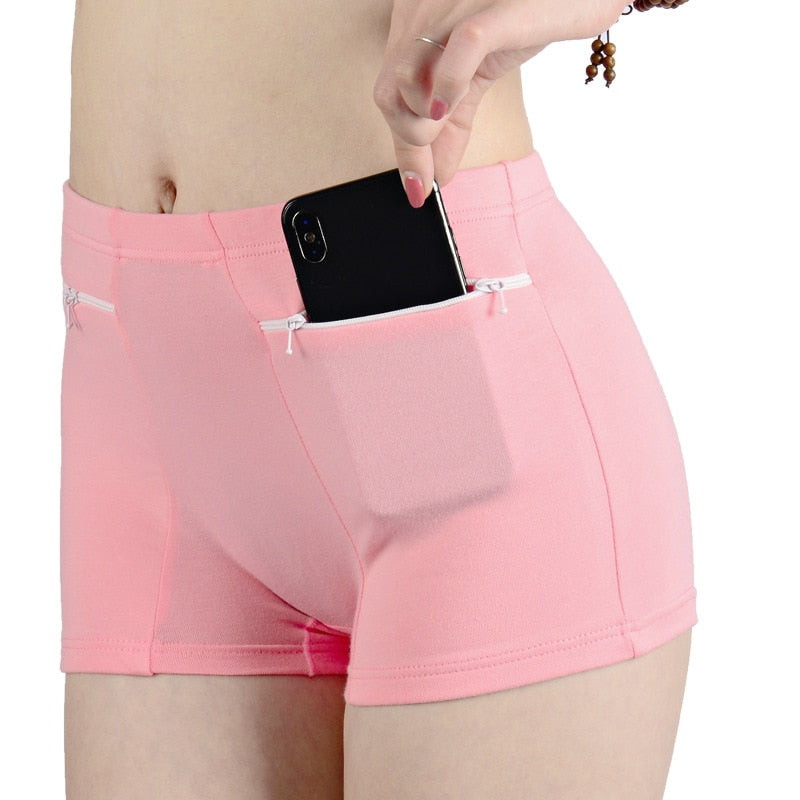 Women Safety Short Pants Soft Solid Shorts Boxer Summer Under Skirt Shorts With Zipper Pockets Femme Underwear Safety Shorts | TageUnlimited