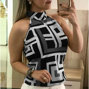 2019 Plus Size Women's Geometric Halter Vest Summer Fashion Sleeveless Tank Tops Office Lady Tanks All-Matching Slim Vest M-3XL