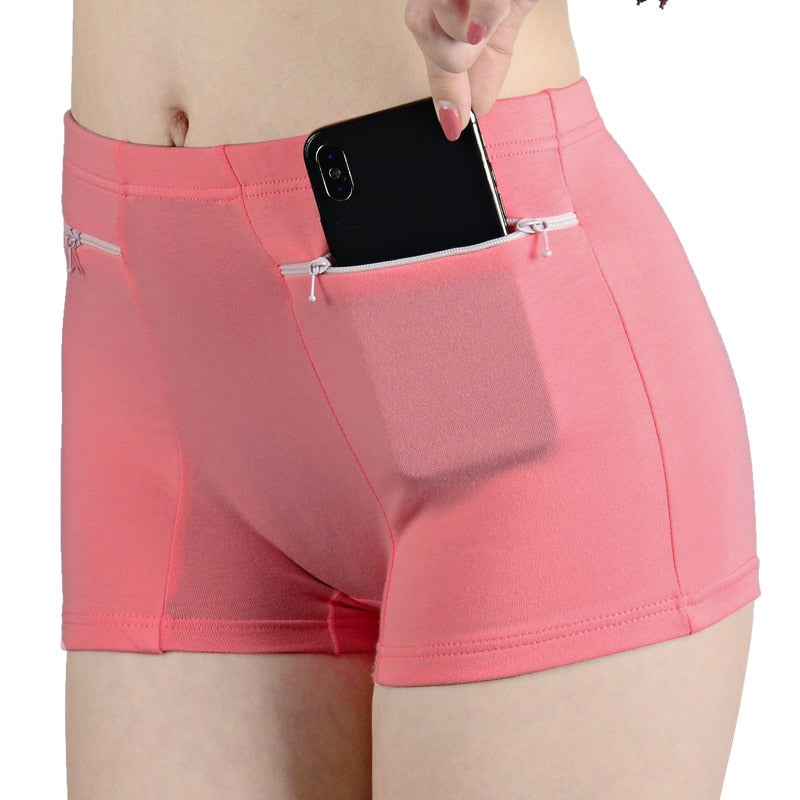 Women Safety Short Pants Soft Solid Shorts Boxer Summer Under Skirt Shorts With Zipper Pockets Femme Underwear Safety Shorts | TageUnlimited