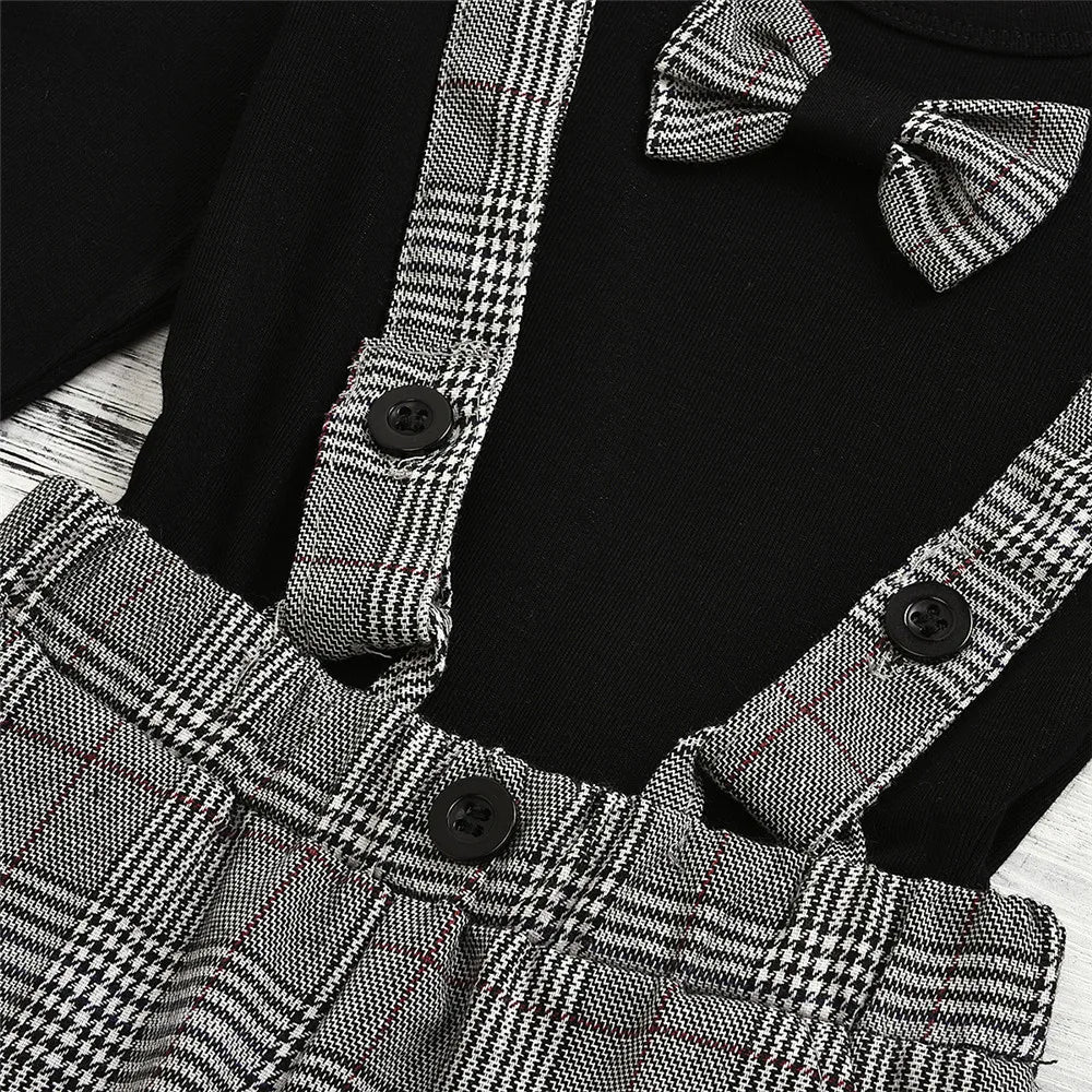 Brother Sister Matching Outfits For Girls and Baby Boy Clothes Set Top+Overalls With Necktie Kids Toddler Girls Clothes