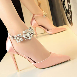 BIGTREE Shoes Women High Heels Rhinestone Woman Pumps Stiletto Silk Satin Women Heels Shoes Ladies Wedding Shoes Women Sandals | TageUnlimited