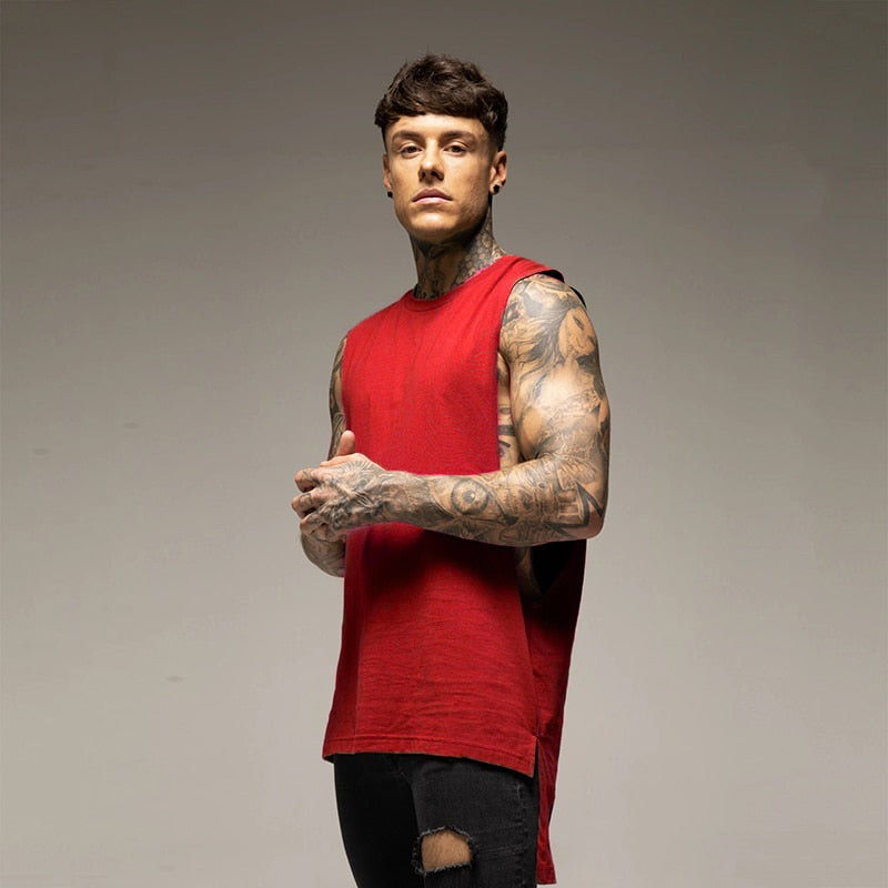 Mens Casual Fashion Tank Top Gym Fitness Workout Cotton Sleeveless Shirt Summer Clothing Male Extend Long Singlet Hip Hop Vest | TageUnlimited