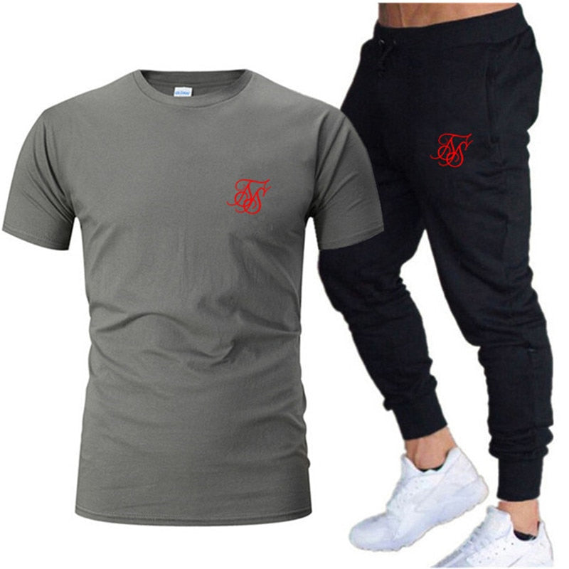 Leisure SikSilk brand MenSet Tracksuit Sportswear Track Suits Male Sweatsuit Short Sleeves T shirt 2 piece set | TageUnlimited