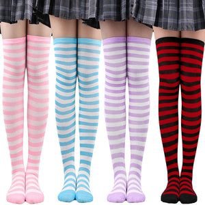 Women Thigh High Over The Knee Socks For Girls Black White Striped Stockings Long Slouch Socken Kawaii Knit Leg Warmers Soks | TageUnlimited