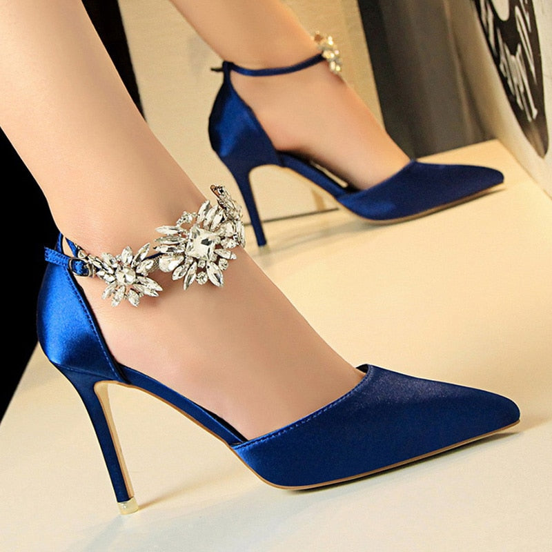 BIGTREE Shoes Women High Heels Rhinestone Woman Pumps Stiletto Silk Satin Women Heels Shoes Ladies Wedding Shoes Women Sandals | TageUnlimited