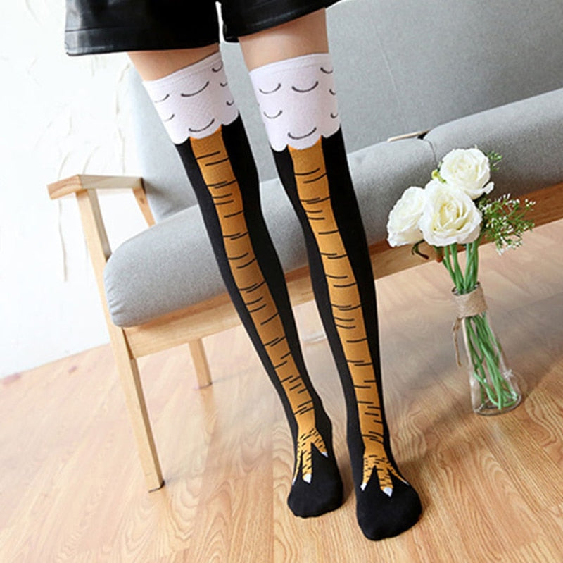 Chicken Paws Feet Socks Women Long Socks Funny Cartoon Cotton Creative Chicken Leg Claw Ladies 3D Print Above Knee High Socks | TageUnlimited