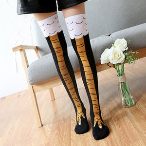 Chicken Paws Feet Socks Women Long Socks Funny Cartoon Cotton Creative Chicken Leg Claw Ladies 3D Print Above Knee High Socks | TageUnlimited