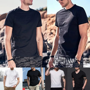 Men Casual Plain Summer Short Sleeve V Neck T-Shirt Gym Fitness Slimming Tee Top Men Shirt Slim Fit Vests Mesh Singlets Muscle