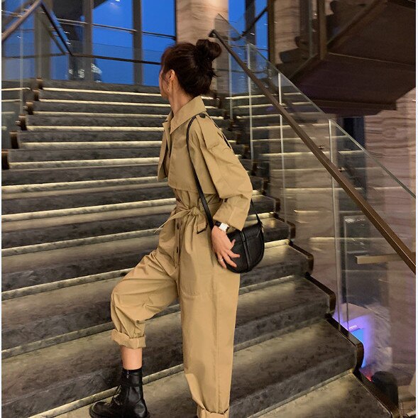 Jumpsuits Women Safari Style Casual Loose Solid Full Length Jump Suits for Women Euro-America Style Simple Girls Jumpsuits | TageUnlimited
