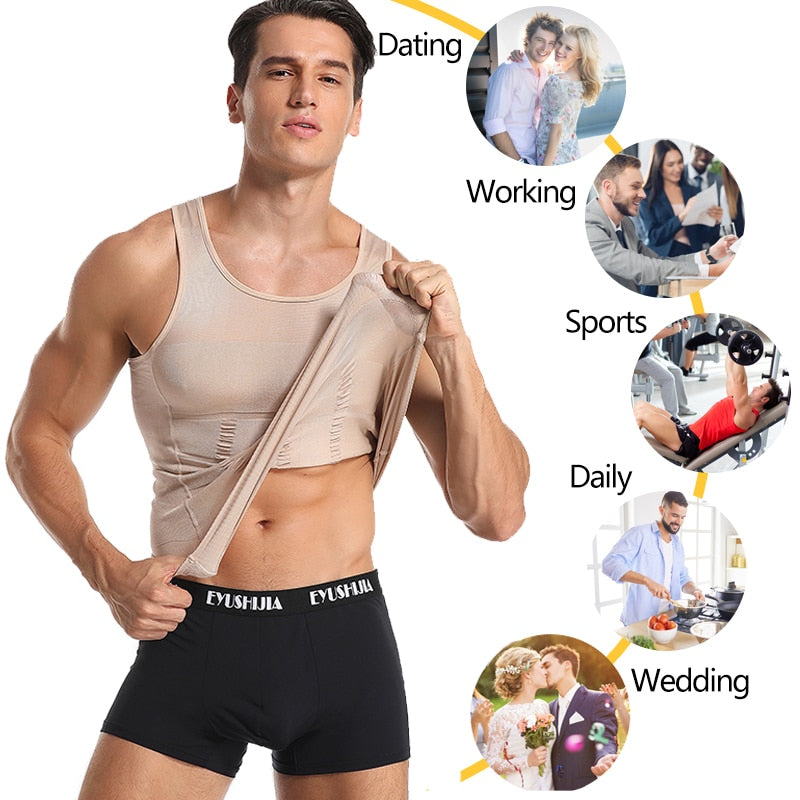 Be-In-Shape Men Slimming Body Shaper Waist Trainer Vest Tummy Control Posture Shirt Back Correction Abdomen Tank Top Shaperwear | TageUnlimited