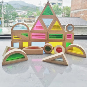 Kids Montessori Wooden Toys Sensory Rainbow  Blocks Solid Rubber Wood Stacking Acrylic Buliding Blocks Creative Educational Toys | TageUnlimited