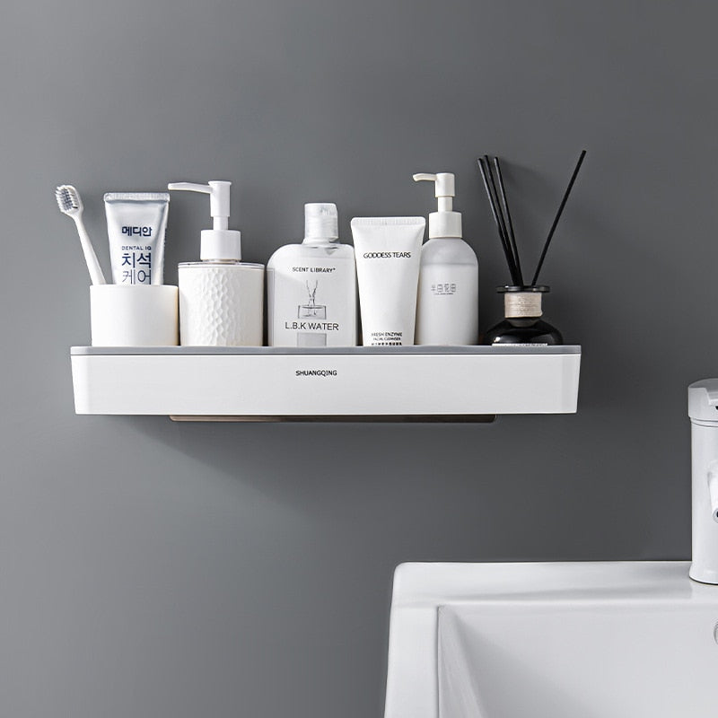 Punch-free Bathroom Organizer Shelf Cosmetic Shampoo Storage Rack Bath Kitchen Towel Holder Household Items Bathroom Accessories | TageUnlimited