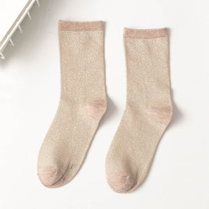 Women's style gold and silver silk material women's fashion socks solid color glitter shiny high elastic fashionable sock | TageUnlimited