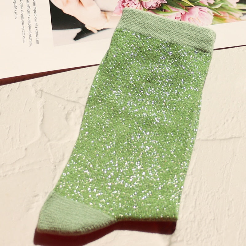 1 pair of gold and silver glitter fashion women's socks summer thin trendy breathable cool socks Korean style personality socks | TageUnlimited