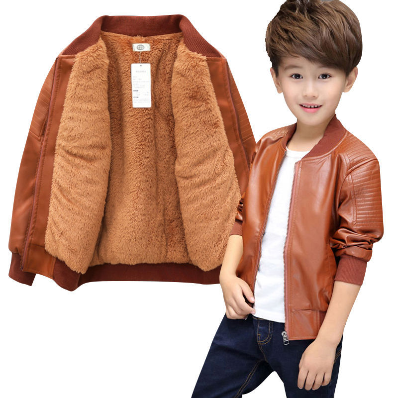 Boys Coats Autumn Winter Fashion Korean Children Plus Velvet Warming Cotton PU Leather Jacket For 1-11Y Kids Hot | TageUnlimited