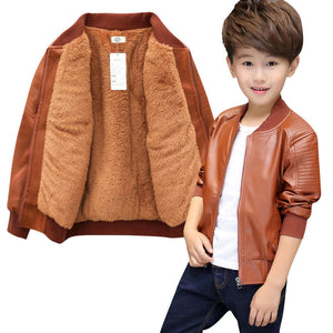 Boys Coats Autumn Winter Fashion Korean Children Plus Velvet Warming Cotton PU Leather Jacket For 1-11Y Kids Hot | TageUnlimited