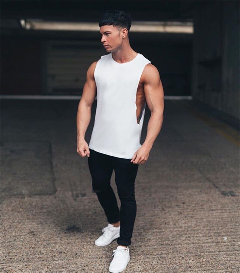 Mens Casual Fashion Tank Top Gym Fitness Workout Cotton Sleeveless Shirt Summer Clothing Male Extend Long Singlet Hip Hop Vest | TageUnlimited