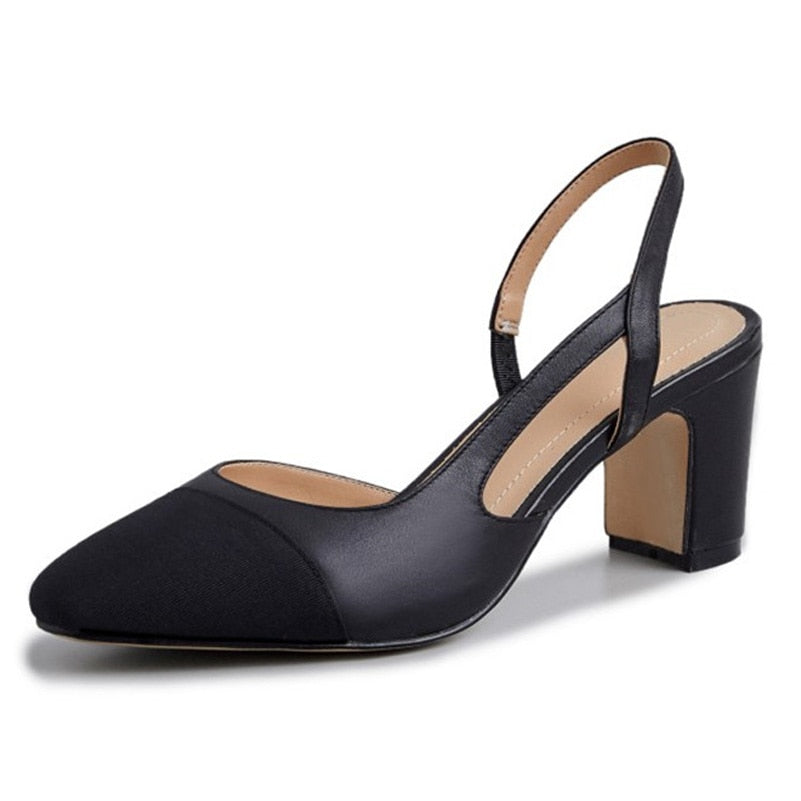 Meotina Low Heels Real Leather Slingbacks Shoes Women Square Toe Pumps Thick Heel Shoes Brand Design Lady Footwear | TageUnlimited