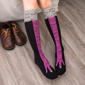 Chicken Paws Feet Socks Women&#39;s Long Socks Funny Cartoon Cotton Creative Chicken Leg Claw Ladies 3D Print Above Knee High Socks | TageUnlimited