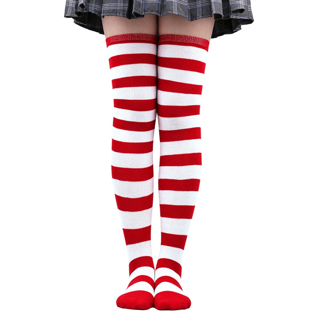 Women Thigh High Over The Knee Socks For Girls Black White Striped Stockings Long Slouch Socken Kawaii Knit Leg Warmers Soks | TageUnlimited