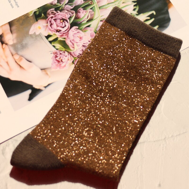 1 pair of gold and silver glitter fashion women's socks summer thin trendy breathable cool socks Korean style personality socks | TageUnlimited