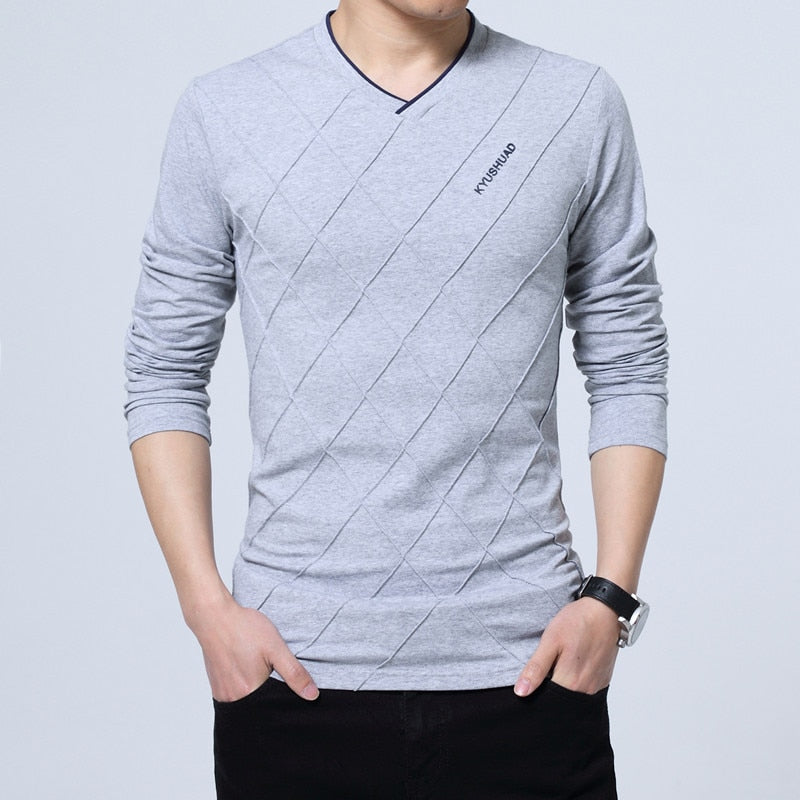 Mens Casual T-shirt Fashion Slim Long Sleeve V Neck Fitness T-shirts Tops Homme Tshirt Boyfriend Gift Harajuku Streetwear | TageUnlimited