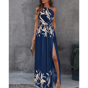 Dress Women Summer Inclined Shoulder Hollow Out Temperament Gradient High Split Dresses Casual | TageUnlimited