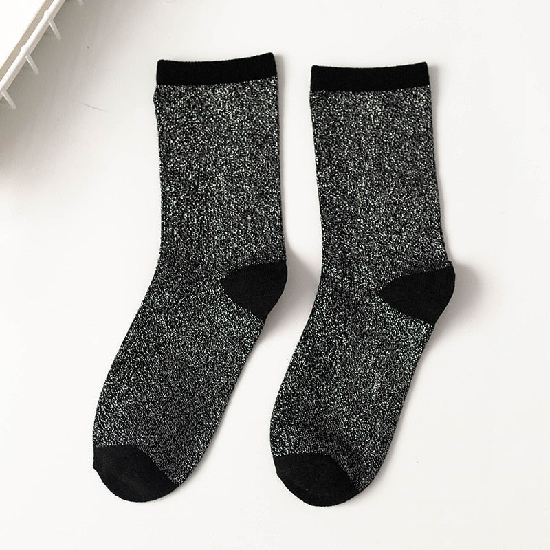 Women's style gold and silver silk material women's fashion socks solid color glitter shiny high elastic fashionable sock | TageUnlimited