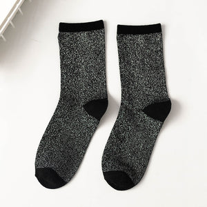 Women's style gold and silver silk material women's fashion socks solid color glitter shiny high elastic fashionable sock | TageUnlimited