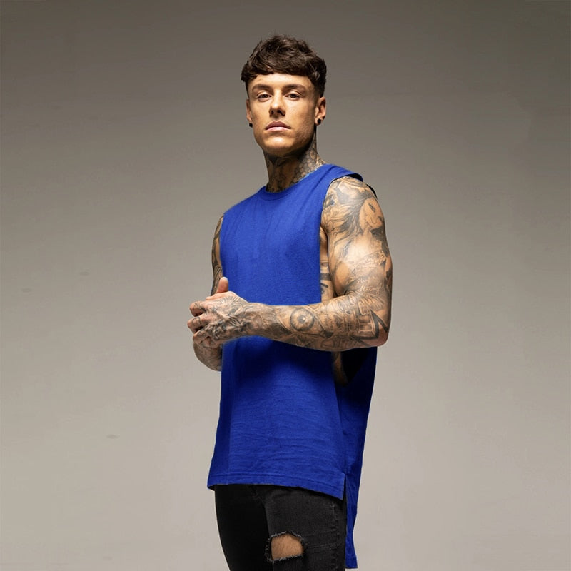 Mens Casual Fashion Tank Top Gym Fitness Workout Cotton Sleeveless Shirt Summer Clothing Male Extend Long Singlet Hip Hop Vest | TageUnlimited