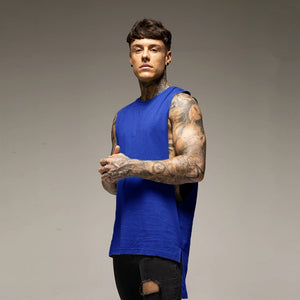 Mens Casual Fashion Tank Top Gym Fitness Workout Cotton Sleeveless Shirt Summer Clothing Male Extend Long Singlet Hip Hop Vest | TageUnlimited