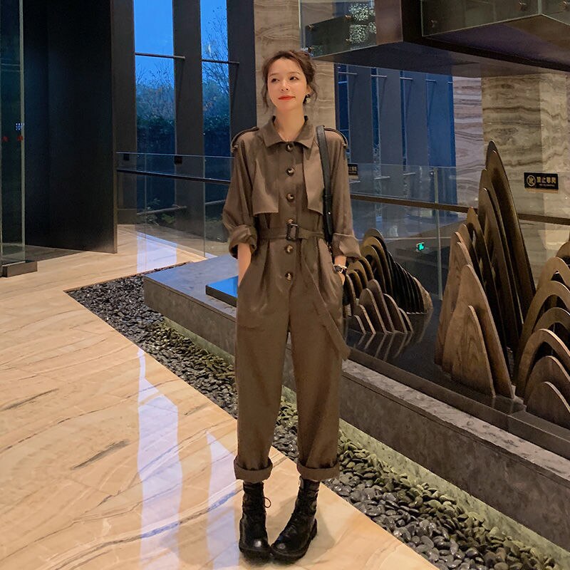 Jumpsuits Women Safari Style Casual Loose Solid Full Length Jump Suits for Women Euro-America Style Simple Girls Jumpsuits | TageUnlimited