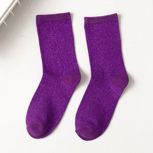 Women's style gold and silver silk material women's fashion socks solid color glitter shiny high elastic fashionable sock | TageUnlimited