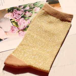 1 pair of gold and silver glitter fashion women's socks summer thin trendy breathable cool socks Korean style personality socks | TageUnlimited
