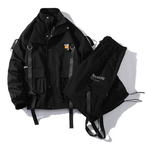 Men Streetwear Tracksuit Black Hooded Jackets And  Hip Hop Pants Clothing 2 Pcs Set Suit Sweatsuit | TageUnlimited