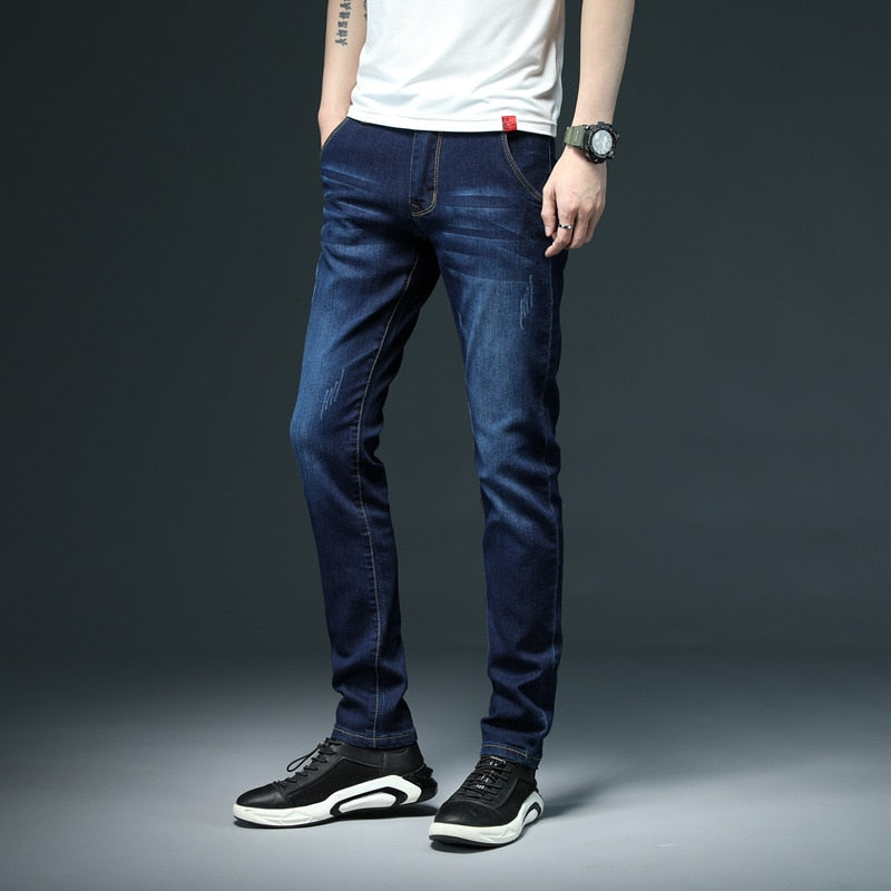 New Men Skinny White Jeans Fashion Casual Elastic Cotton Slim Denim Pants Male Brand Clothing Black Gray Khaki | TageUnlimited