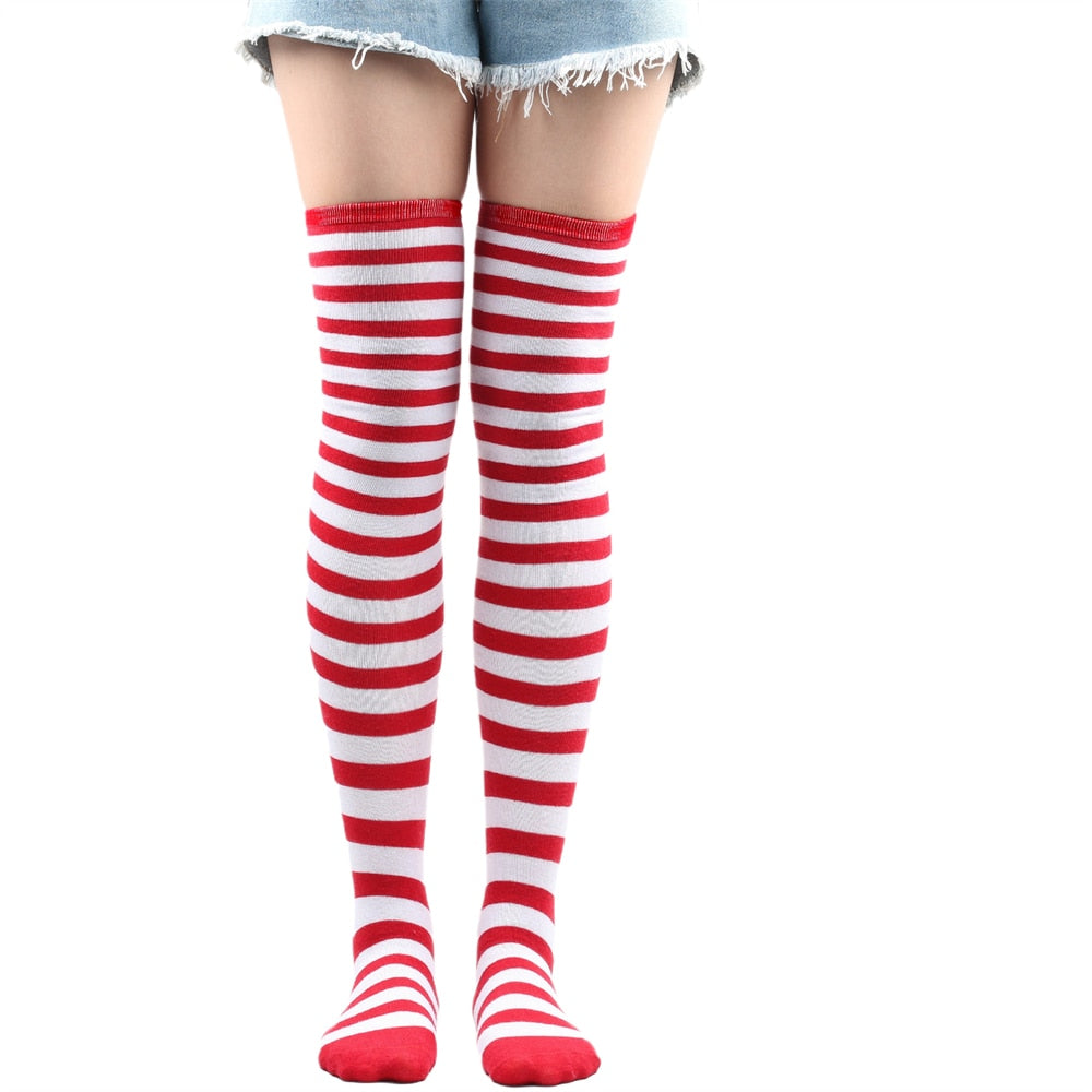 Women Thigh High Over The Knee Socks For Girls Black White Striped Stockings Long Slouch Socken Kawaii Knit Leg Warmers Soks | TageUnlimited