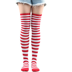 Women Thigh High Over The Knee Socks For Girls Black White Striped Stockings Long Slouch Socken Kawaii Knit Leg Warmers Soks | TageUnlimited