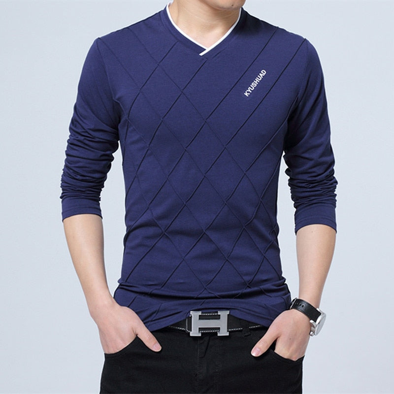 Mens Casual T-shirt Fashion Slim Long Sleeve V Neck Fitness T-shirts Tops Homme Tshirt Boyfriend Gift Harajuku Streetwear | TageUnlimited