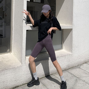Seamless Biker Shorts Women Fitness Casual High Waist Fashion Summer Slim Knee-Length Bottoms Black Cycling Shorts Streetwear | TageUnlimited